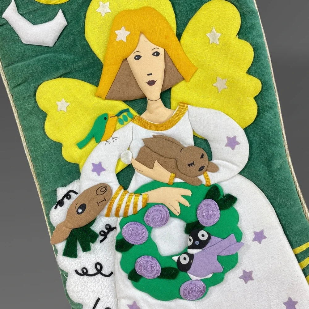 Viv Eisner-Hess Nature Angel Christmas Stocking Wood Folk Art Set 1996